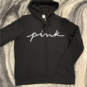 New PINK Victoria's Secret Black Hoodie Jacket with cotton candy logo NWT